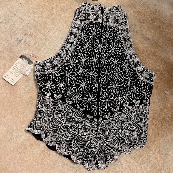 Vintage 90s Beaded Embellished Silk Sleeveless Halter Evening Top NWT - Picture 7 of 13